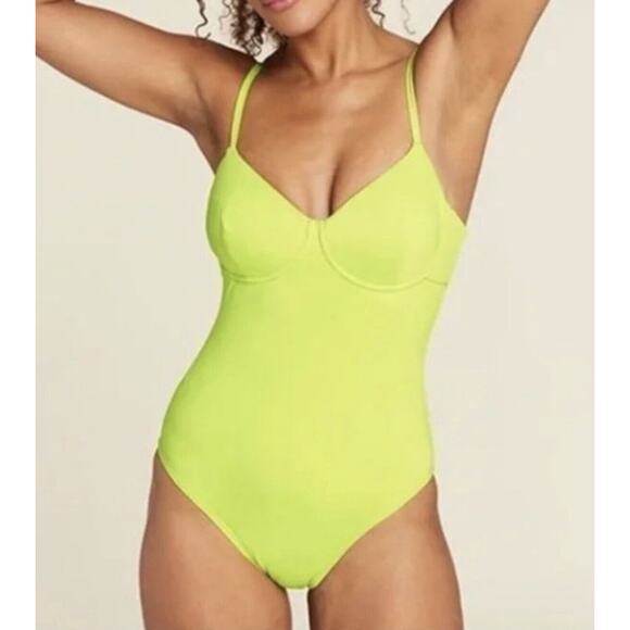 Andie Swim The Bermuda One Piece Swimsuit Underwired Lime Green Small NEW - Picture 1 of 9